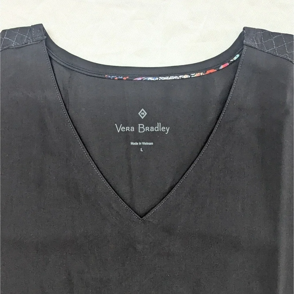 New Vera Bradley Medical‎ Nurse Doctor Uniform Scrub Top V-Neck Black Large